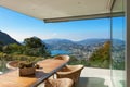 Veranda, wooden table and wicker chairs Royalty Free Stock Photo