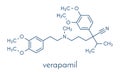 Verapamil calcium channel blocker drug. Mainly used in treatment of hypertension (high blood pressure) and cardiac arrhythmia ( Royalty Free Stock Photo