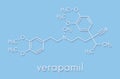 Verapamil calcium channel blocker drug. Mainly used in treatment of hypertension high blood pressure and cardiac arrhythmia . Royalty Free Stock Photo