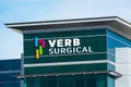 Verb Surgical sign at company headquarters in Silicon Valley, high-tech hub of San Francisco Bay Area