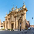 View at the Church of Saint Agnese and Saint Francis in the streets of Vercelli in Italy