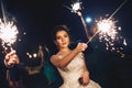 Verchernee celebration of the wedding. Bride holding sparkler