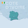 Verctor Map of cities and roads in Cote d`Ivoire.