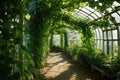Verdant Cucumber Greenhouse Filled With Trailing Vines. Generative AI
