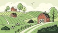 Verdant Farm Landscape with Barn, Rolling Fields, and Grazing Cows, vector design Generative AI Royalty Free Stock Photo