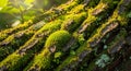 Verdant green moss (Bryophyta) covers the Royalty Free Stock Photo