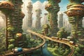 Verdant Metropolis, A Tree City for Evolved Animals, Generative AI Illustration