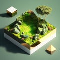 verdant moss and dappled sunlight isometric low poly view AI generation