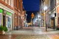 The pedestrian zone in Verden, Germany at night