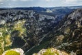 The Verdon Gorge. Mountain river far below between the picturesque mountains