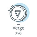 Verge cryptocurrency coin line, icon of virtual currency