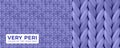 Veri Peri color of year 2022 wool knit. Lilac realistic knitted texture for wallpaper and background. Vector seamless