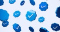 Verification check marks for social media. Blue check on white background. 3D Illustration Royalty Free Stock Photo