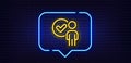 Verification person line icon. Accepted man sign. Neon light speech bubble. Vector