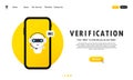 Verification on smartphone display banner. Information privacy verification technologies access control system. Vector on