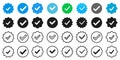 Verified badge icon tick, check marks set symbol, guaranteed safety person sign, blue green black checkmark signs, account Royalty Free Stock Photo