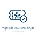 Verified boarding card icon. Linear vector illustration from in the frontier collection. Outline verified boarding card icon Royalty Free Stock Photo