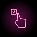 Verified, check, finger neon icon. Simple thin line, outline vector of touch gesture icons for ui and ux, website or mobile Royalty Free Stock Photo