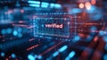 Verified Data Cube Glowing in Digital Network Royalty Free Stock Photo