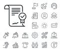 Approved agreement line icon. Verified document sign. Salaryman, gender equality and alert bell. Vector