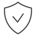 Verified emblem line icon. Shield with check mark vector illustration isolated on white. Guarantee outline style design