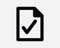 Verified File Icon. Approve Document Verify Verification Tick Check Mark Checkmark OK Yes. Black White Graphic Clipart Artwork