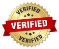 Verified gold badge with red ribbon