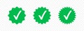 Verified icon badge for account profile, vector check tags or green marks. Verified icons for business account or member login and Royalty Free Stock Photo