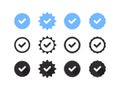 Verified icons set. Blue tick. Verified sign concept. Guaranteed signs. Vector illustration Royalty Free Stock Photo