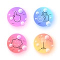 Verified locker, Floor lamp and Smile chat minimal line icons. For web application, printing. Vector