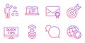 Verified mail, Messenger and Algorithm icons set. Target, Web lectures and Shoulder strap signs. Vector