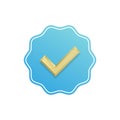 Verified sign icon. Blue button with tick. Royalty Free Stock Photo