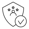 Verified user thin line icon. Approved account vector illustration isolated on white. Shield with person and stars