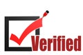Verified word with check mark and pencil Royalty Free Stock Photo