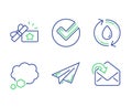 Verify, Loyalty gift and Refill water icons set. Talk bubble, Paper plane and Receive mail signs. Vector