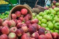 Verious apples in Market stall. healthy food