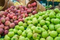 Verious apples in Market stall. healthy food