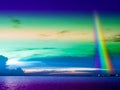 veritcal rainbow on cold sky over city Royalty Free Stock Photo