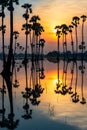 Veritcal view of sugar palm tree at sunrise Royalty Free Stock Photo