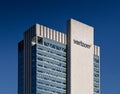 Verizon headquarters building in Manhattan with a blue sky background, detail view. Royalty Free Stock Photo