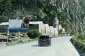 Verkhniy Lars, Georgia - June 12, 2016: Roadside poster near the Russia-Georgia border welcomes tourists and invites them to visit