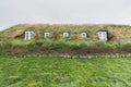 VERMAHLID, ICELAND - AUGUST 2018: traditional Icelandic turf houses with grass on roof in Glaumbaer folk heritage museum Royalty Free Stock Photo