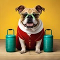 Cartoon cute Bulldog,Lemon background,Vermeer style. AI-Generate Royalty Free Stock Photo