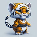 A Vermeer-Style cartoon tiger on a White Background.