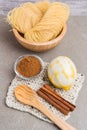 Vermicelli pasta nests in wooden boowl