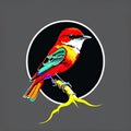 Vermilion Flycatcher Animal Style Print Design Logo. Generative AI.