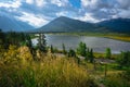 The Vermilion Lakes are a series of lakes located immediately west of Banff, Alberta, in the Canadian Rocky Mountains. Royalty Free Stock Photo