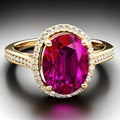 Vermilion Ruby diamonds rows  elegant gold ring Royalty Free Stock Photo