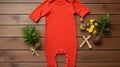 Vibrant Red Baby Romper With Orange Fruits And Leaves Royalty Free Stock Photo