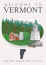 Vermont american poster. USA travel illustration. United States of America card with landscape